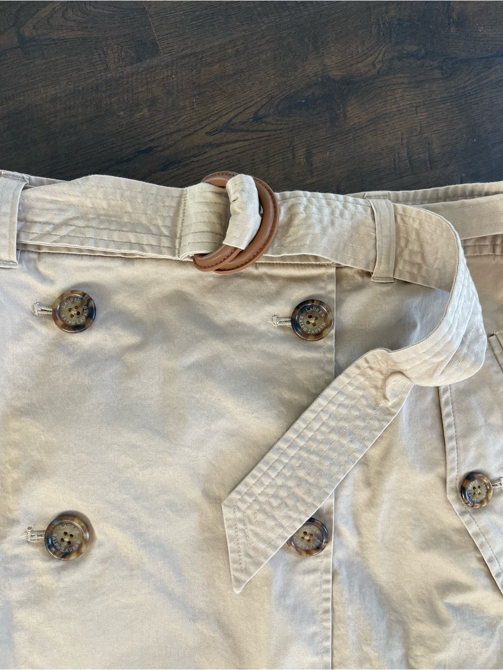 LAUREN RALPH LAUREN Khaki Trench Double Breasted Matching Belt Skirt Preppy Sz 8 - Picture 5 of 9